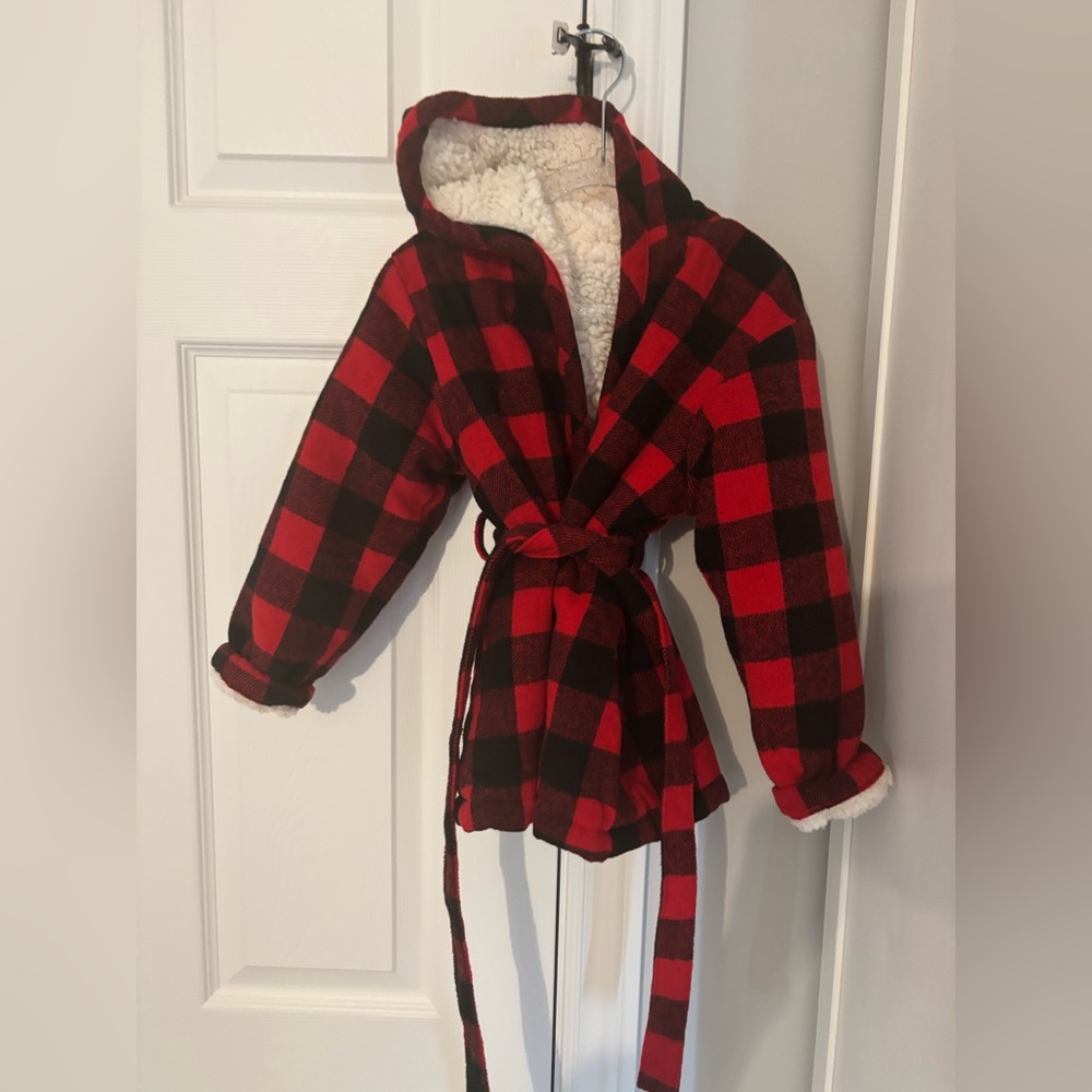 Red and Black Plaid Hooded bathrobe 2-3T